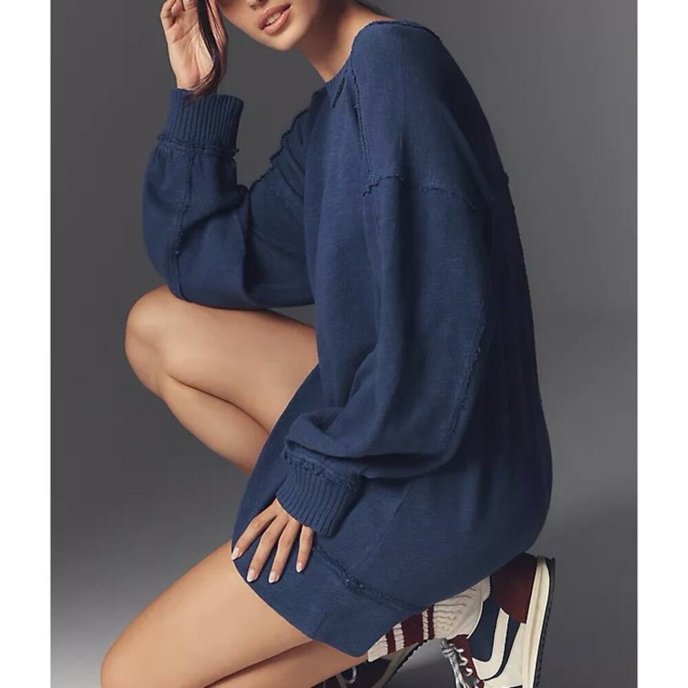 Pilcro Anthropologie Oversized Sweatshirt Blue Raw Seam Size M
